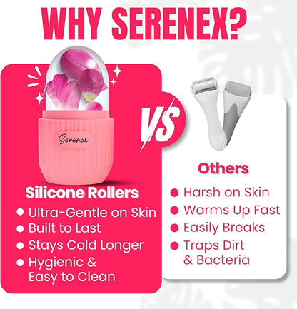 Ice Cube Roller for Face, Eyes & Neck – Silicone Ice Face Roller for Puffiness, Redness, Migraines & Eye Bags – Skin Tightening, Rejuvenation & Cryotherapy Massage Tool for Beauty & Skincare
