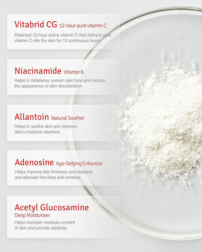 Vitamin C Boost Powder for Face with Niacinamide - 12 hours Active Vitamin C - Even Skin Tone, Age Defying, Minimizing Pores - Mix Powder with Serum & Cream, 0.04oz.