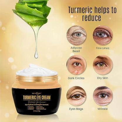 Hydrating Eye Cream & Peptide Serum Set – Turmeric + Vitamin C Eye Cream & Peptide Complex Face Serum with Hyaluronic Acid, Aloe Vera & Vitamins C+E – Nourishing Skincare Duo for a Refreshed Look
