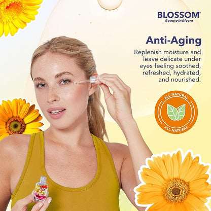 Blossom All Natural Eye Serum with Essential Oils, Organic Cruelty Free Moisturizing, Infused with Real Flowers, Made in USA, 0.5 fl. oz., Summer Breeze