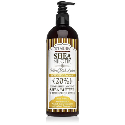 Shea Terra Organics Nilotik’ Shea Butter Ultra-Rich Lotion – Mongongo Banana | Natural Daily Moisturizer High in Vitamins & Fatty Acids with Antioxidant Properties to Soften & Protect Dry Skin– 16 oz