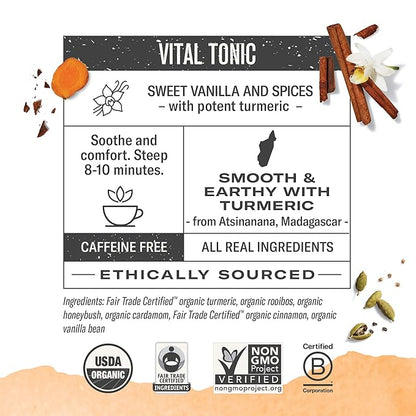 Numi Organic Amber Sun Turmeric Tea Bags, 15 Tea Bags, Herbal Tea with Rooibos & Spices