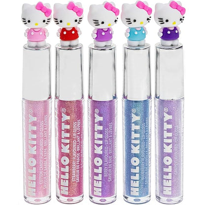 Townley Girl Hello Kitty 5 Pc Plant Based, Moisturizing Lip Gloss Makeup Set for Girls Kids Toddlers, Perfect for Parties Sleepovers Makeovers Birthday Gift for Girls 3 Yrs+