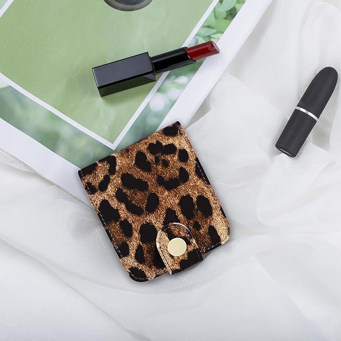 Cockatoo Leather Lipstick Case with Mirror, Women's Portable Lipstick Pouch Travel Cosmetic Bag Can Be Put in Wallet Mini Cosmetic Bag Lipstick Pouch (Drak Green)