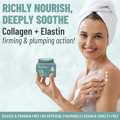 Collagen + Elastin Skin Strengthening Body Butter for Dry Skin – Hydrating & Firming Skin Care, Vegan Skincare, 16 oz