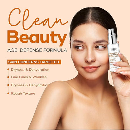 Vitamin C Serum with Collagen - Dark Spots & Skin Brightening, Anti-Aging & Acne Treatment - Dermatologist Tested Korean Skincare - Clean Beauty, Cruelty-Free - 1.69 oz