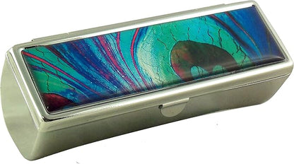 Houder Designer Lipstick Case with Mirror for Purse - Decorative Lipstick Holder with Gift Box - Velvet Lined - Protect Your Lipsticks in Style (Peacock Feather)