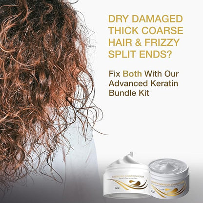 Vitamins Keratin Leave-In Conditioner and Hair Mask Kit - No Rinse Moisturizing Cream and Repair Treatment for Dry, Damaged, Curly, Wavy, Straight, Thick & Coarse Hair - Pro Salon Hair Care