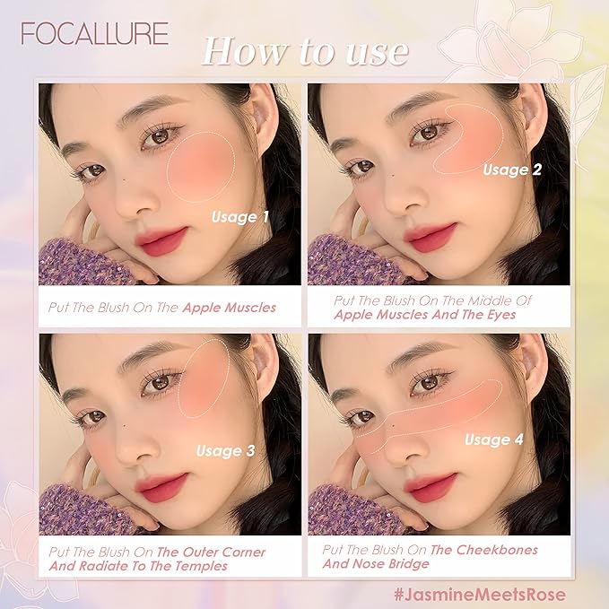 FOCALLURE Powder Palette Blush, Matte Mineral Blush Powder, Blendable, #201