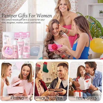 Skincare Set Sakura Skincare Gifts For Teen Girls, 11 Pack Skin Care Coreano Kit - Hair Tie, Mask, Makeup Remover, Cleanser, Cream, Brush, Mud Mask, Sleep Mask, Teen Face Care Kit Girls Beauty Set