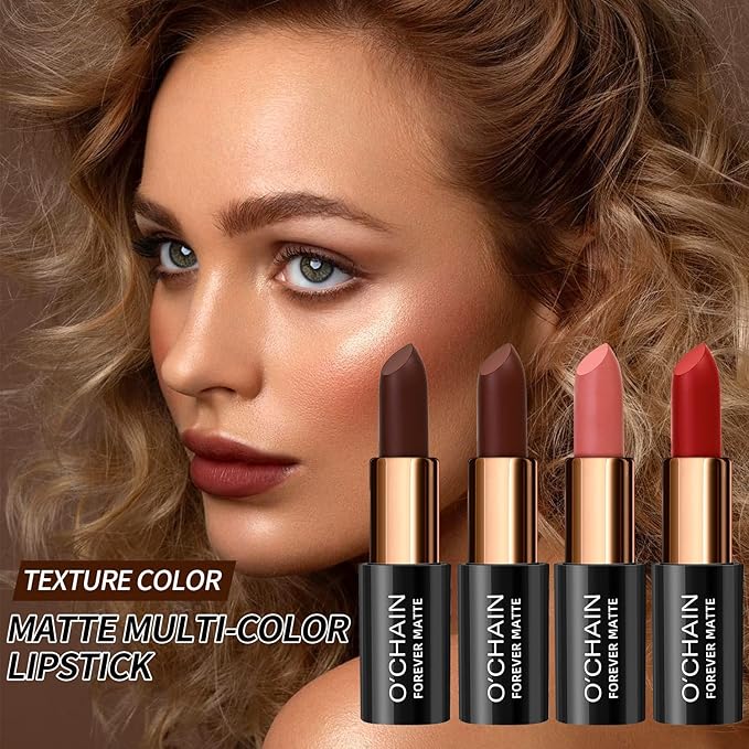 Matte Lipstick & Matte Liquid Lipstick & Lip Liner Makeup Set, All in One Lips Makeup Kits Long-Lasting Wear Non-Stick Cup Not Fade Waterproof Lip Make Up Gift Set (04)