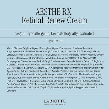 LABIOTTE AESTHE RX Retinal Renew Cream - Korean Moisturizer Face Cream for Women & Men - Hydrating Cream with Retinal & Shea Butter - Smooth & Nourishing Korean Skincare 30ml/1.01 fl oz