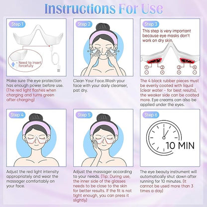 Under Eye Light Therapy Glasses, 2 Modes Light Therapy, Beauty Device with Eye Massage for Relieve Eye Fatigue, Eye Bags, Dark Circles (White)