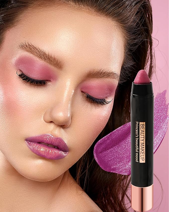 Metallic Diamond Glitter Matte Lipstick Crayon Pencil, Long Lasting Non-Stick Red Shiny Creamy Lip Gloss Lip Liner Pen, Sparkling High Pigment Waterproof Eyeshadow, Shimmer Lip Blam Stain Makeup – 08#