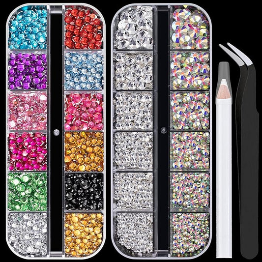 Flat Back Rhinestone Kits Colorful Rhinestones+Crystal AB&Transparent White