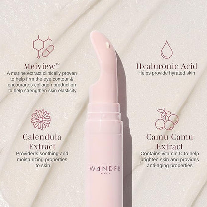 Wander Beauty Baggage Claim Everyday Eye Cream - Eye Serum for Dark Circles, Under-Eye Bags & Fine Lines - Hydrating Eye Cream with Hyaluronic Acid + Vitamin C Brightens, Tightens & Lifts - 0.5 oz