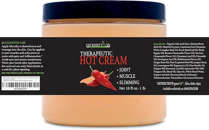 GreenIVe Hot Cream Massage Lotion for Joints Muscles and Skin Tighting Wraps Hot & Cold Sensation Bulk Jar (16oz Jar)