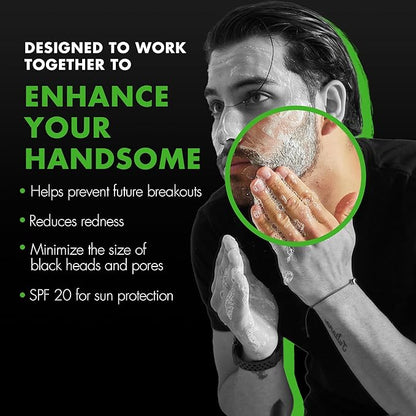 Tiege Hanley Men's Acne Treatment System (Level 2) - TiegeClear Advanced Routine for Smooth Skin - Includes Sal Acid Wash, Glycolic Acid Pads, and Serum - All Skin Types