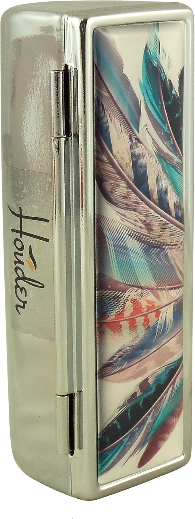 Houder Designer Lipstick Case with Mirror for Purse - Decorative Lipstick Holder with Gift Box - Velvet Lined - Protect Your Lipsticks in Style (Feathers)
