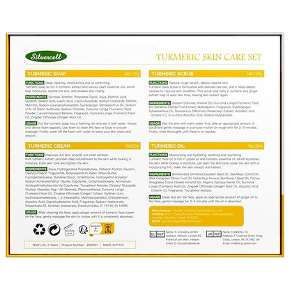 Turmeric Skin Care Set Even Skin Tone with Vitamin C, Skin Care Gift Set 4 In 1 Include Turmeric Soap Bar Turmeric Oil Turmeric Face Cream Turmeric Scrub, Face Moisturizer Skincare Set for Women
