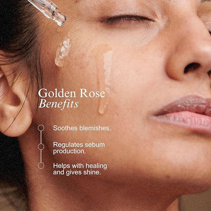 Golden ROSE Serum + CollaGEMS - Pure Rose Essential Oil with Colloidal Gold, Hyaluronic Acid & Vitamin C & Collagen Balls - Daily Face Routine for Anti-aging, Firming, Restore & Brighten Skin