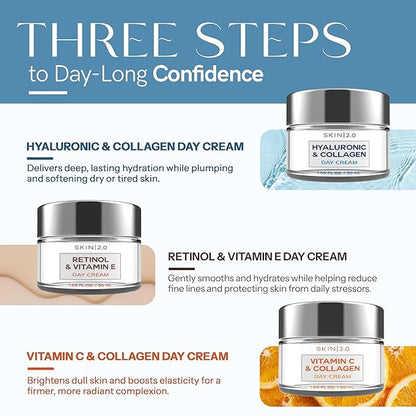 Skin 2.0-3 Day Creams Value Set - Dermatologist Tested, Hydrating - Anti-Aging, Clean Beauty, Natural Ingredients, Cruelty-Free Korean Skincare for All Skin Types (3-Pack)