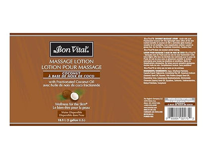 Bon Vital' Coconut Massage Lotion with 100% Pure Fractionated Coconut Oil, Lightweight Massage Lotion, Provides a Massage with Intense Skin Hydrating and Moisturizing, 5 Gal, Label may Vary