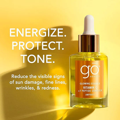 Go Beauty Daily Skin Brightening & Tightening Serum with Vitamin C, Niacinamide, Vitamin B5, Collagen & + 7 Peptide Complex for Dark Spots, Dull & Uneven Skin Tone – Glowing Essence,1 fl. Oz