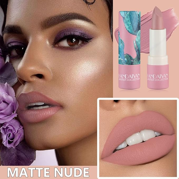 Matte Nude Lipstick,Silky Velvet Nude Paper Tube Lipsticks Gloss,Waterproof