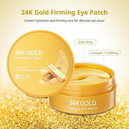 [K Beauty Snp] 24K Gold Firming Eye Patch | 11,900mg of Collagen with 24K Gold | Tightening and Hydrating for All Skin | Under Eye Patches for Dark Circles | Korean Skincare Eye Mask | 60 Patches