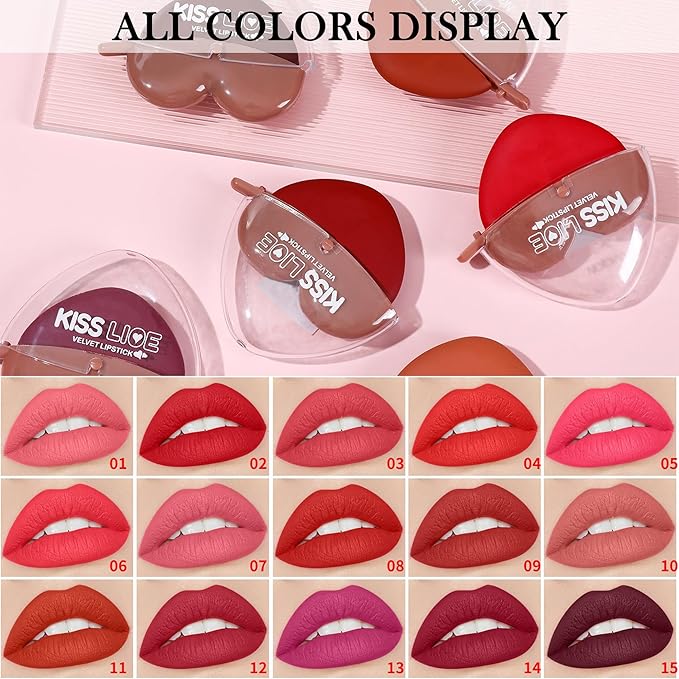 Pink Purple Dark Burgundy Brown Matte Velvet Lipstick for Women-3 Colors Long-Wear Non Stick Cup Heart Shape Lazy Lipstick Set, Waterproof High Pigmented 24H Lip Stick Makeup for Lazy People -Set 5