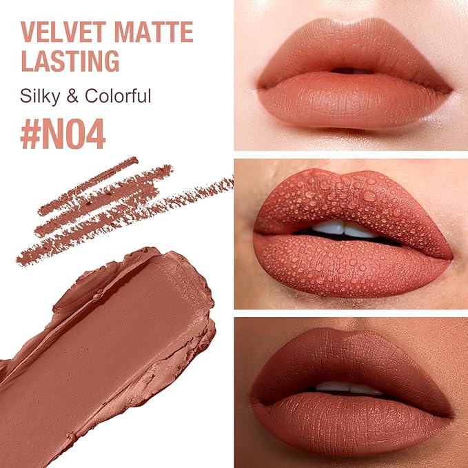 Boobeen 2Pcs Lip Liner and Lipstick Makeup Set, Lip Crayon Pencil Velvety Nude Lipliner Lip Gloss Make Up Gift Sets for Women, Ultra-Long-Lasting Matte but Not Dry