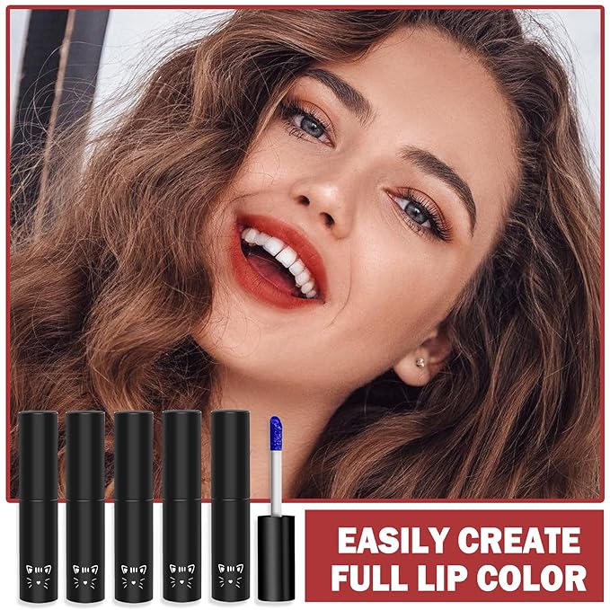 AWCCXMYM 5Pcs Peel Off Lip Stain Lip Tint Matte Lipstick Nude Lip Gloss Long Lasting Waterproof Up To 24 Hours Non Stick Cup Non Fade Liquid Lipstick Lip Tint Stain Makeup Set
