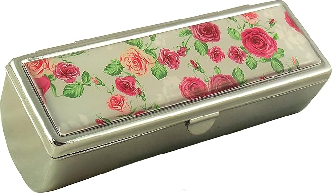 Houder Designer Lipstick Case with Mirror for Purse - Decorative Lipstick Holder with Gift Box - Velvet Lined - Protect Your Lipsticks in Style (Red Roses)