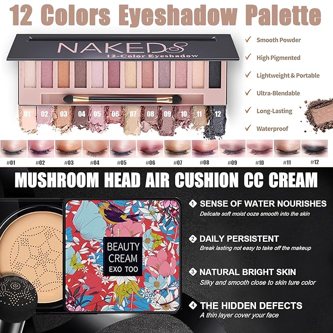 All in One Makeup Kit,Includes Naked Eyeshadow,CC Cream,Liquid