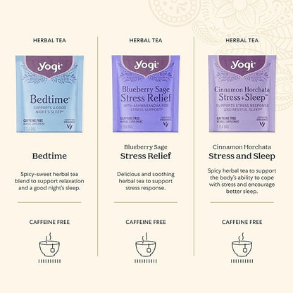 Yogi Tea Relaxation Sampler Box – Easter Basket & Stress Relief Gifts - 8 Favorite Herbal Teas (32 Tea Bags) - Assorted Delicious Wellness Teas - Caffeine Free - Variety Pack Sampler