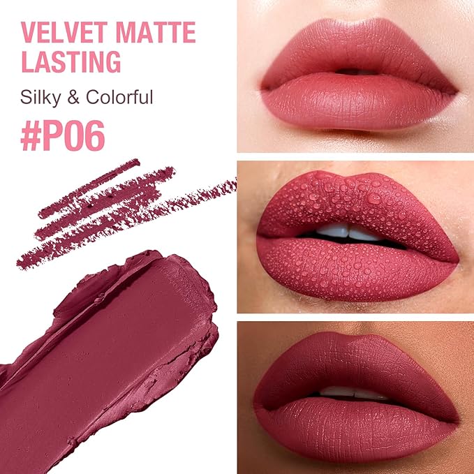 Boobeen 2Pcs Lip Liner and Lipstick Makeup Set, Lip Crayon Pencil Velvety Nude Lipliner Lip Gloss Make Up Gift Sets for Women, Ultra-Long-Lasting Matte but Not Dry (#P06)