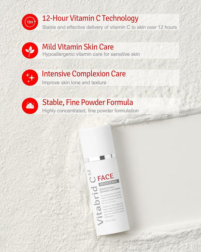 Vitamin C Boost Powder for Face with Niacinamide - 12 hours Active Vitamin C - Even Skin Tone, Age Defying, Minimizing Pores - Mix Powder with Serum & Cream, 0.04oz.