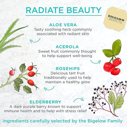 Bigelow Benefits Radiate Beauty Blueberry and Aloe Herbal Tea, Caffeine Free, 18 Count (Pack of 6), 108 Total Tea Bags