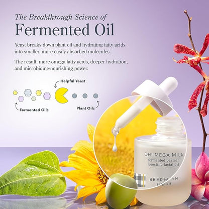 Beekman 1802 Oh! Mega Milk Facial Oil - Includes 1 fl oz & 0.5 fl oz Bottles - Niacinamide & Vitamin C - Barrier Boosting - Fragrance Free - Intensely Hydrates & Softens - Cruelty Free