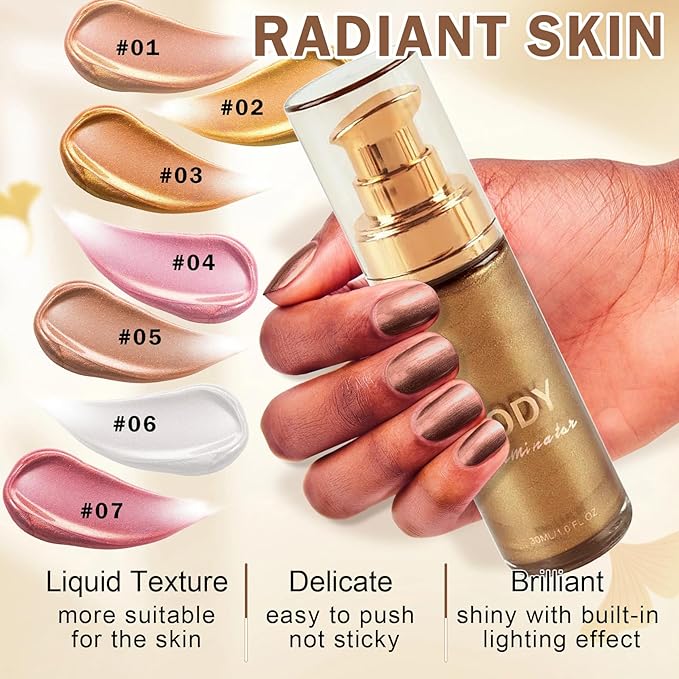 Body Shimmer Oil Body Glitter,Bronzer Body Glow Oil Moisturizing Shimmer Body Lotion Waterproof Liquid Highlighter Makeup-103 Glistening Bronze