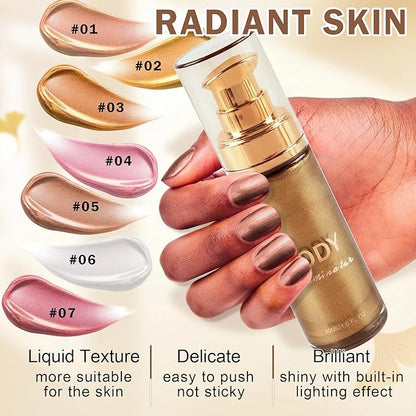 Body Shimmer Oil Body Glitter,Bronzer Body Glow Oil Moisturizing Shimmer Body Lotion Waterproof Liquid Highlighter Makeup-103 Glistening Bronze