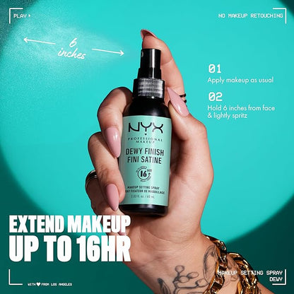 NYX PROFESSIONAL MAKEUP Makeup Setting Spray - Dewy Finish, Long-Lasting Face Mist for up to 16HR Wear, Vegan Formula, JUMBO Size