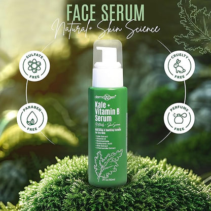 Soothing Skin Care Serum - Kale and Vitamin B Serum - Brightening Serum for All Skin Types - Hydrating Serum with Niacinamide, Hyaluronic Acid - Facial Serum Unclogs Pores, Combats Dryness