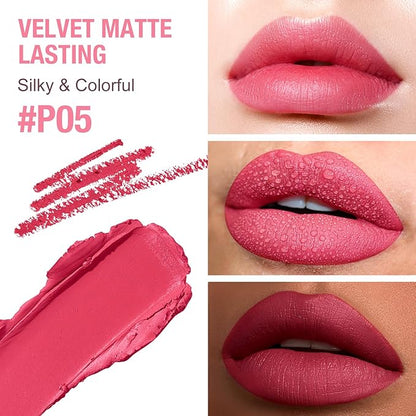 Boobeen 2Pcs Lip Liner and Lipstick Makeup Set, Lip Crayon Pencil Velvety Nude Lipliner Lip Gloss Make Up Gift Sets for Women, Ultra-Long-Lasting Matte but Not Dry