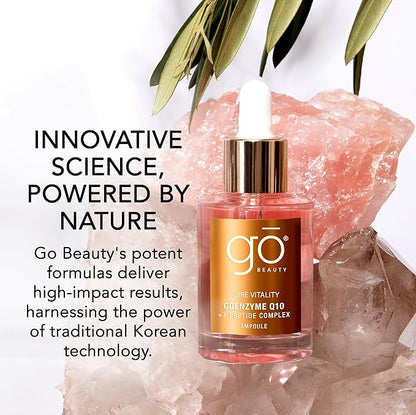 Go Beauty Longevity CoQ10, Daily Antioxidant Defense Serum - A Super Food for Skin, Boost Skin Health, Anti-Aging, Sun Damage, Sagging Skin – with 7 Peptides & Vitamin B3 – Pure Vitality, 1 fl. Oz