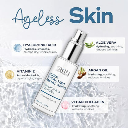 Hyaluronic Acid Serum for Face - Dermatologist Tested - with Collagen for Anti-Aging, Ultra Hydrating, Fine Lines, Wrinkles & Acne Scar Treatment - Clean Beauty, Korean Skincare