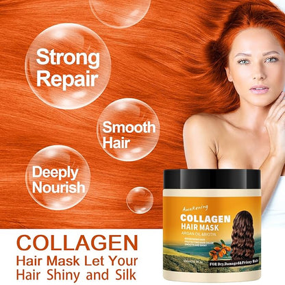 Collagen Hair Mask & Treatment – Deep Conditioner for Dry, Damaged, Frizzy, or Curly Hair – Repairing & Hydrating Care with Biotin, Argan Oil & Collagen – Paraben-Free, 16.9 Fl Oz