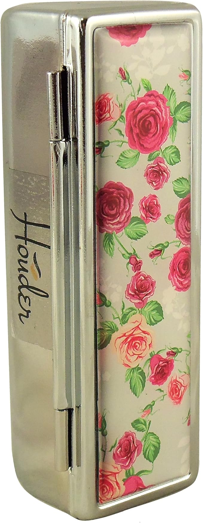 Houder Designer Lipstick Case with Mirror for Purse - Decorative Lipstick Holder with Gift Box - Velvet Lined - Protect Your Lipsticks in Style (Red Roses)