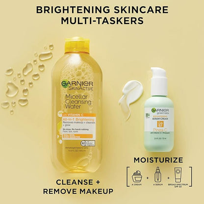 Garnier Micellar Water with Vitamin C, Facial Cleanser & Makeup Remover, Brightening & Hydrating, For All Skin Types, Vegan, Cruelty Free, 13.5 Fl Oz (400mL), 2 Count
